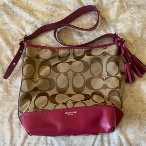 COACH LEGACY Duffle Khaki/Magenta Signature& Leather Crossbody